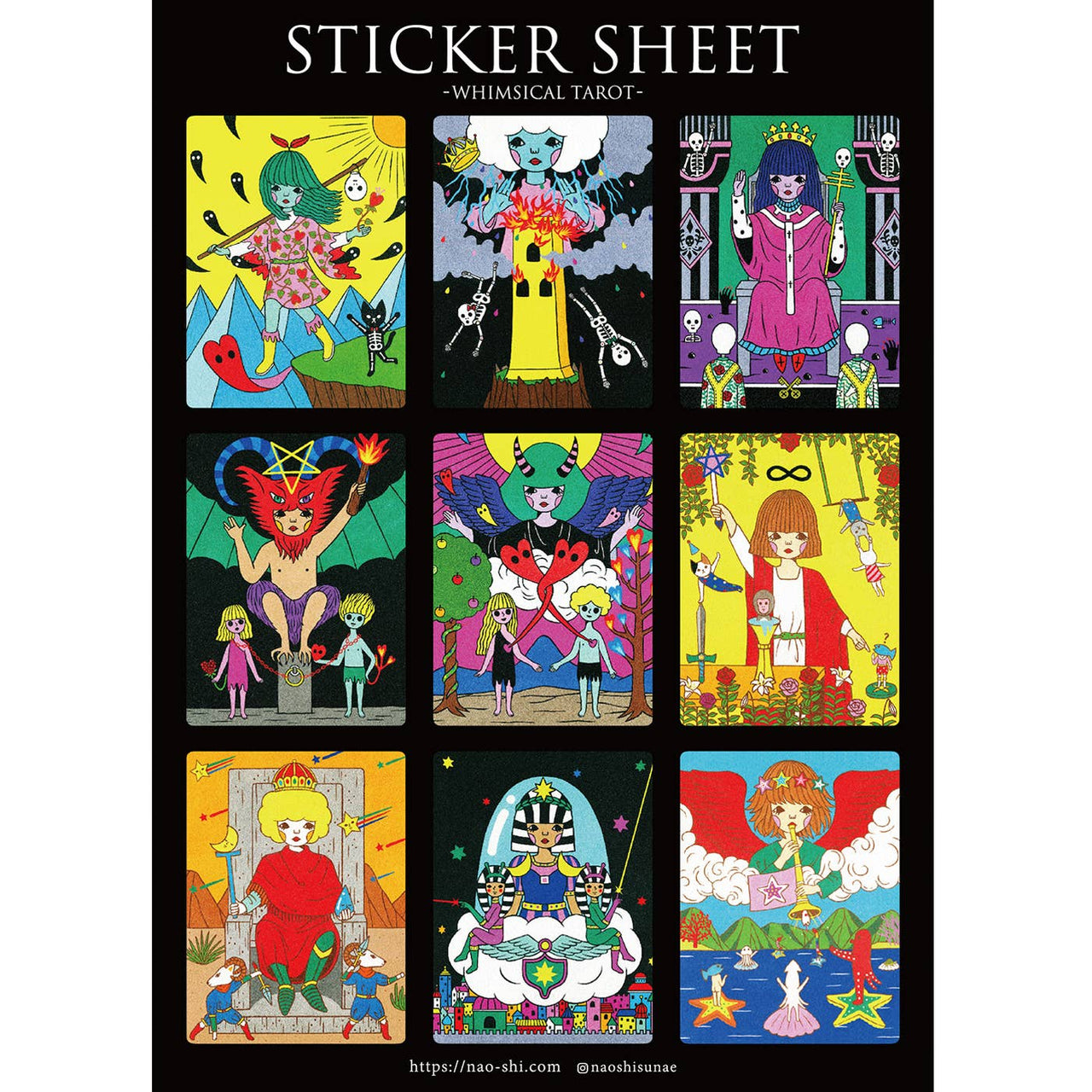 Whimsical Tarot / Black | Naoshi | Sticker Sheet